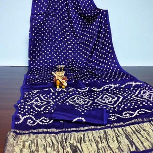 Handmade Gajji Silk Bandhani Saree: Traditional Bandhej Patta Border