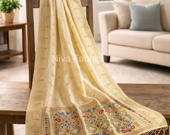 Nieuwe lancering Paithani zachte zijden dupatta met Munia-rand en zware Meenakari Pallu designer dupatta