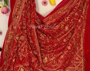 Dupatta geborduurde pailletten, Georgette Silk Designer Pallu