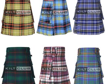 Traditionele Schotse geruite Schotse wollen stof kilt voor heren - Premium handgemaakte kilt - aangepast formaat - 70+ Clan Tartans-keuzes