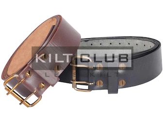 Scottish Real Leather KILT BELT - Handmade 2.5 Inches Wide - Premium Cowhide Leather Belt - 2 Prongs Buckle Leather Belt - Custom Kilt Belt