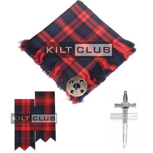Maclachlan Tartan Kilt Accessories Package - Scottish Tartan Fly Plaid - Brooch Pin - Kilt Pin - Matching Pair of Flashes
