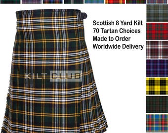 Premium - Made to Order Scottish Tartan 8 Yard Kilts - Highlander Traditional Kilt for Men - 16 Oz  Acrylic Tartan Kilt - Custom Tartans