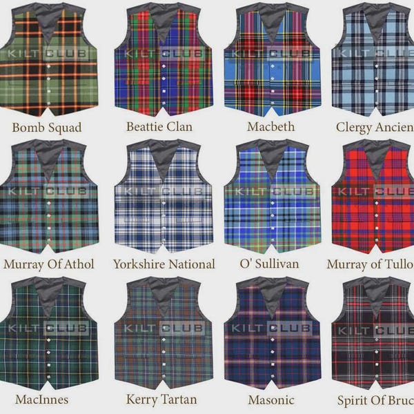 Scottish Tartan Argyll Waistcoat - 5 Bone Buttons Kilt Vest - Handmade Premium Christmas Gift - 100+ Tartan Fabrics - Made to Order