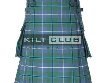 Kilt utilitario Douglas de tartán antiguo - Highlander escocés - Kilt moderno de 473 g con bolsillos cargo para hombre - Hecho a medida
