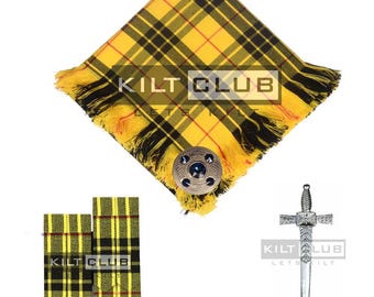 Macleod of Lewis Tartan Kilt Accessories Package - Scottish Tartan Fly Plaid - Brooch Pin - Kilt Pin - Matching Pair of Flashes