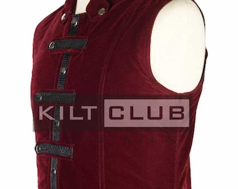 Men’s Red Vine Velvet Gothic Waistcoat - Victorian Fashion Vest - Custom Made to Measurements Waistcoat - Steampunk Formal Gothic Vest