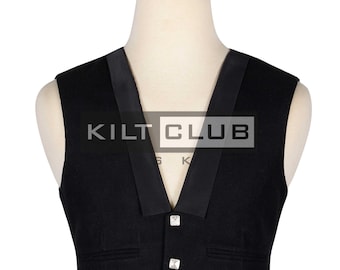 Premium fait main - gilet Prince Charlie d'Ecosse - gilet formel en laine noire 3 boutons - gilet de mariage - gilet kilt - gilet pour homme personnalisé