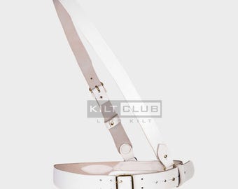 Sam Browne White Leather Belt with Crossover Shoulder Strap - British Military Belts - with Gold Accessories - Made To Order