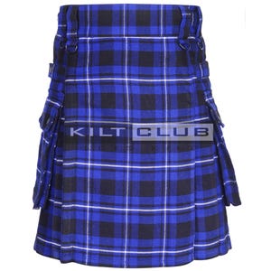 Ramsey blauwe handgemaakte Schotse 16 Oz Tartan Utility Kilt - 2 zijvrachtzakken Utility Kilts voor heren - Made to Order Highlander Utility Kilt
