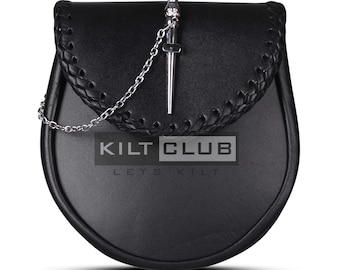 Scottish Kilt Bag Semi Dress Kilt Sporran Real Quality Leather Sporran - Pin Lock Sporran - Highland kilt Bag with Belt and Chain Strap