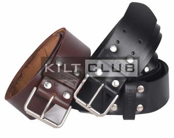 Scottish Real Leather KILT BELT - Handmade 2.5 Inches Wide - Premium Cowhide Leather Belt - 2 Prongs Buckle Leather Belt - Custom Kilt Belt