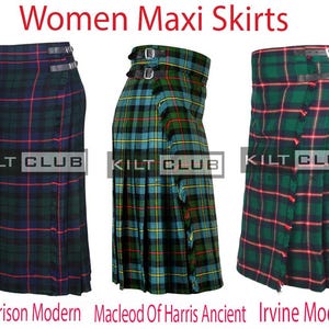 Scottish Tartan Maxi Skirt for Women - Floor Length Tartan Hostess Skirt - Tartan Kilted Ladies Skirt - 70 Tartan Colors - Made to Order