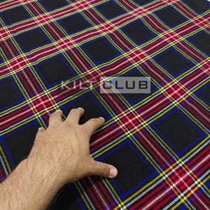 Black Stewart Tartan Fabric - 16 Oz Acrylic Scottish Tartan - Machine Washable - Running Yards - 54 Inches Width - Upholstery Fabric