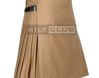 Khaki Wool 8 Yard Kilt - Kilt for Men - Scottish Traditional Highlander Custom Made Kilt - 16 Oz Heavy Wool - Premium Handmade