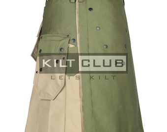 Schotse tweekleurige katoenen tactische kilt voor heren - bunkerutilitaire kilt - tactische gevechtskilt met cargozakken - verstelbare taille herenkilt
