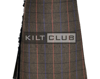 Scottish Country Brown Plaid 8 Yard Kilt For Men - 16 Oz Traditional Highlander Tweed Kilt - Made to Order Premium Handmade Kilt