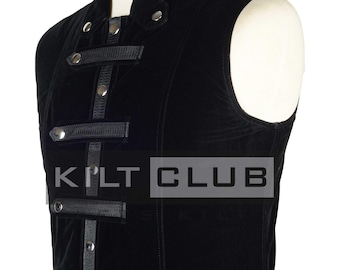 Men’s Black Vine Velvet Gothic Waistcoat - Victorian Fashion Vest - Custom Made to Measurements Waistcoat - Steampunk Formal Gothic Vest