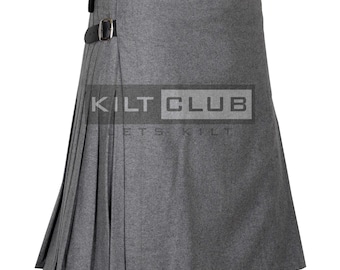 Grey Wool 8 Yard Kilt - Kilt for Men - Scottish Traditional Highlander Custom Made Kilt - 16 Oz Heavy Wool - Premium Handmade