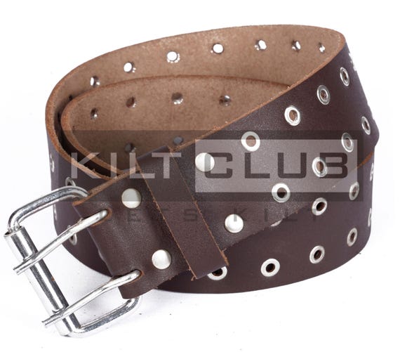 Scottish Brown Leather KILT BELT - Real Leather 2 Inches Wide Kilt Belt - Brass Eyelets - Double Prong Buckle - Custom Size