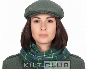 Gorra plana de lana verde Lovat - Sombrero a cuadros hecho a mano para hombre y mujer - Cómodo y ligero sombrero plano campestre - Sombrero de conducción tradicional a cuadros