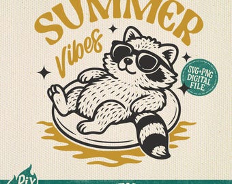 Summer Vibes Raccoon SVG: Funny Vacation Shirt Design (Digital Download)