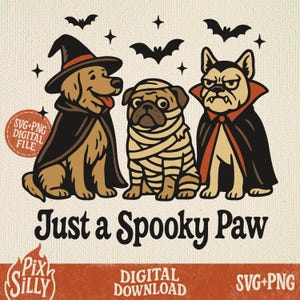 Spooky Halloween Dog Design: Witch, Mummy, Vampire (SVG, PNG Digital Download