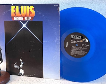 Elvis Presley "Moody Blue" ORIGINAL Vintage BLUE Vinyl Collectable Record Album 1970's Rock and Roll (1977 RCA w/"Unchained Melody")