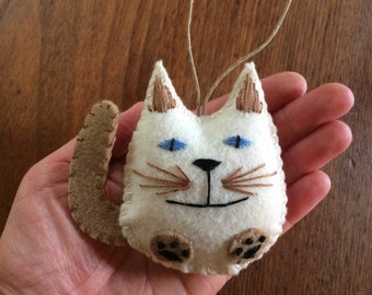 Personalized Cat Christmas Ornament, Siamese Felt Cat Ornament, Custom Cat Ornament, Siamese Cat Ornament