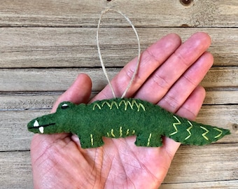 Personalized Alligator Ornament, Alligator Christmas Ornament, Wool Felt Alligator Christmas Ornament, Crocodile Ornament