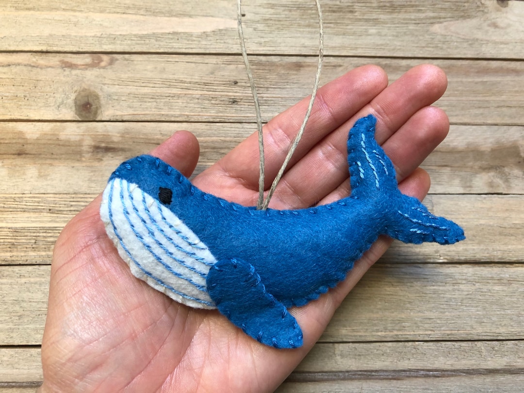 Personalized Blue Whale Ornament, Felt Whale Ornament, Blue Whale
