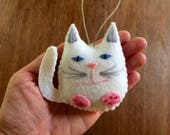 Personalized Cat Christmas Ornament, Felt Christmas Ornament, White Cat Ornament
