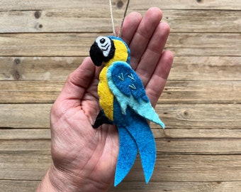 Personalized Parrot Ornament, Wool Felt Parrot Ornament, Christmas Parrot Ornament