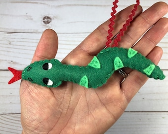 Personalized Snake Ornament, Snake Christmas Ornament, Felt Holiday Ornament, Felt Snake Ornament