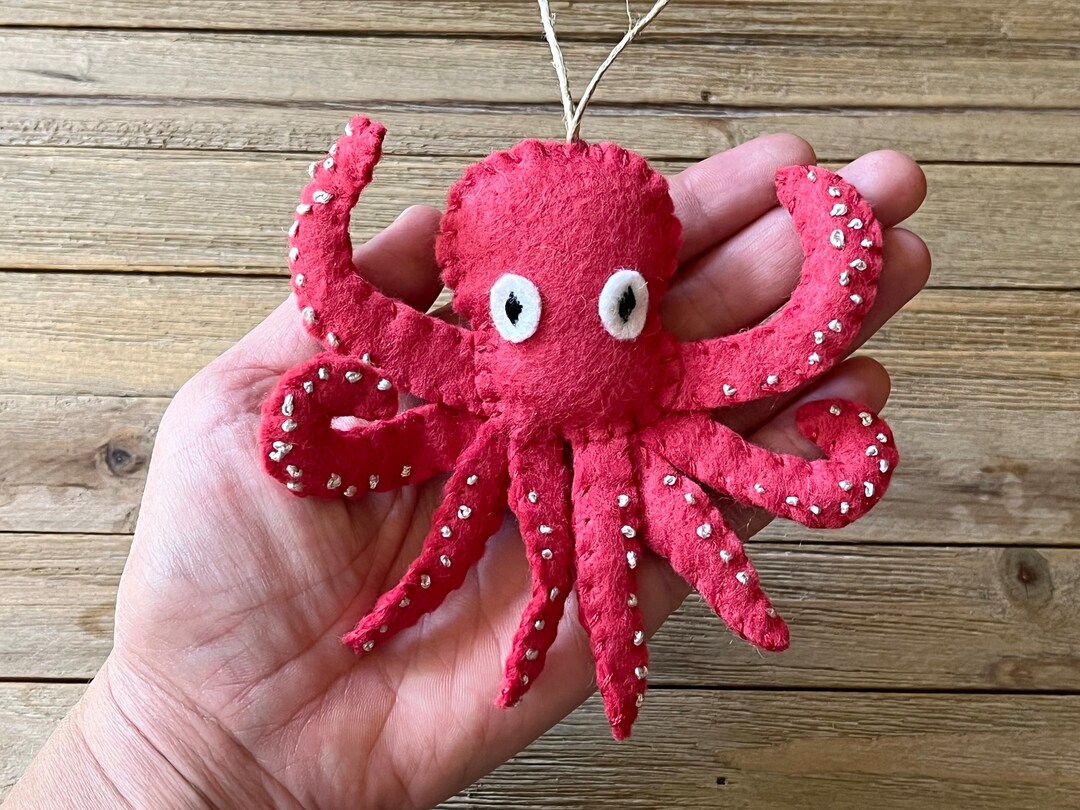 Personalized Octopus Ornament, Felt Octopus Ornament, Wool Felt Octopus