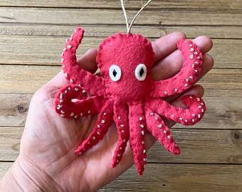 Personalized Octopus Ornament, Felt Octopus Ornament, Wool Felt Octopus Ornament, Christmas Octopus Ornament