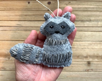 Personalized Raccoon Christmas Ornament, Raccoon Ornament, Wool Felt Christmas Ornament
