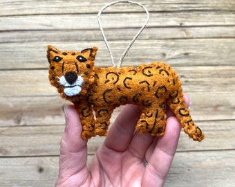 Personalized Jaguar Ornament, Wool Felt Jaguar Ornament