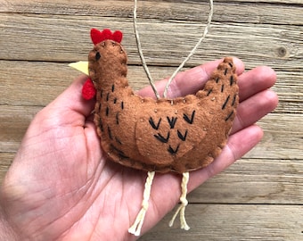 Personalized Chicken Ornament, Multiple Colors Available, Felt Chicken Ornament, Custom Chicken Ornament