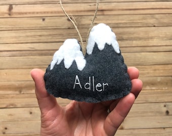 Personalized Mountain Ornament, Mountain Christmas Ornament, Felt Mountain Christmas Ornament, Hiking Camping Backpacking Ornament