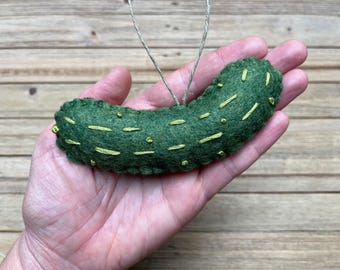 Personalized Pickle Ornament, Wool Felt Pickle Christmas Ornament