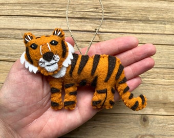 Personalized Tiger Ornament, Wool Felt Tiger Ornament, Christmas Tiger Ornament