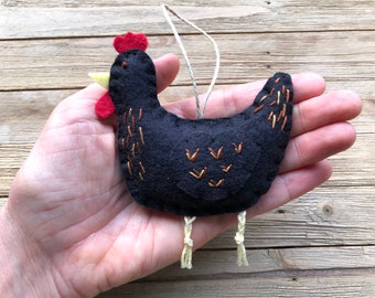 Personalized Chicken Ornament, Multiple Colors Available, Felt Chicken Ornament, Custom Chicken Ornament