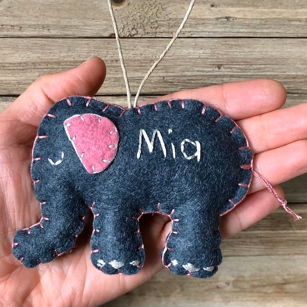 Personalized Elephant Ornament, Christmas Ornament, Felt Christmas Ornament, Custom Elephant Ornament, First Christmas Ornament