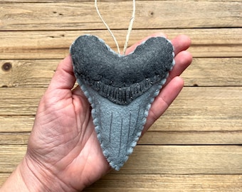 Personalized Meg Tooth Ornament, Wool Felt Megalodon Tooth Ornament, Shark Tooth Christmas Ornament