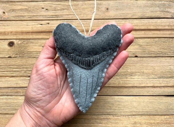 Personalized Meg Tooth Ornament, Wool Felt Megalodon Tooth Ornament, Shark Tooth Christmas Ornament