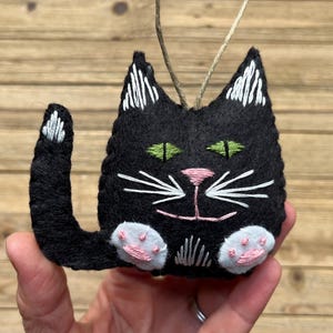 Personalized Black Cat Christmas Ornament, Black and White Felt Cat Ornament, Custom Cat Ornament, Black Tuxedo Cat Ornament