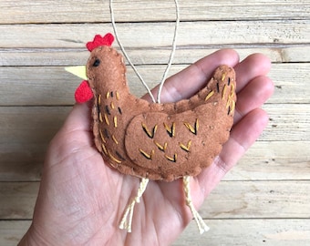Personalized Chicken Ornament, Multiple Colors Available, Wool Felt Chicken Ornament, Custom Chicken Ornament