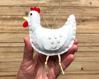 Personalized Chicken Ornament, Multiple Colors Available, Felt Chicken Ornament, Custom White Chicken Ornament