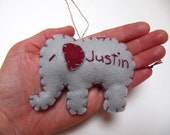 Personalized Elephant Ornament, Elephant Christmas Ornament, Felt Holiday Ornament 2015, Custom Ornament